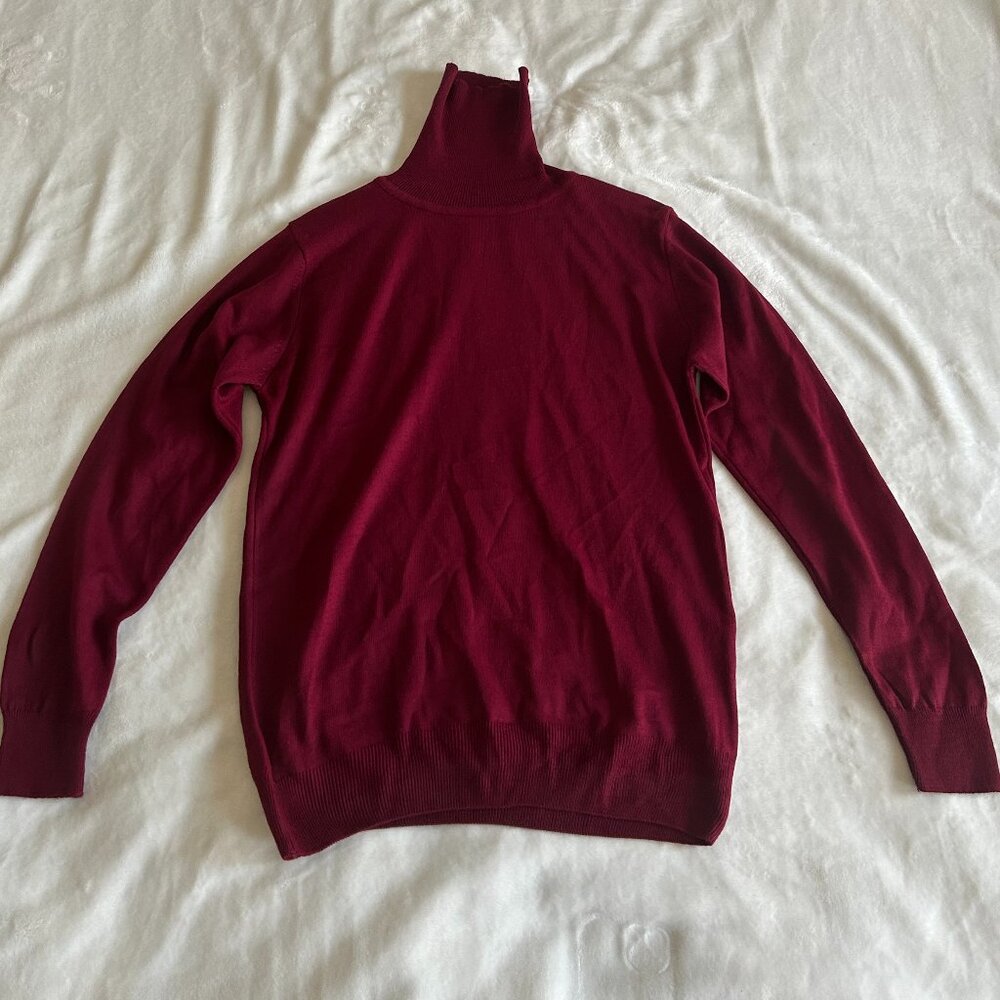 TAILORED RECREATION PREMIUM Men's Long Sleeve Burgundy Turtleneck Size Small